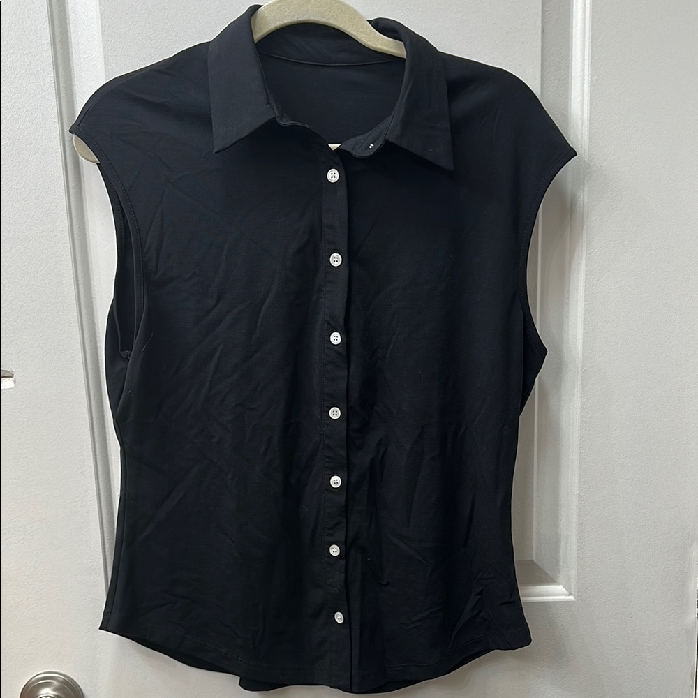 OGL Black Notched Collar Fitted Button Down Shirt